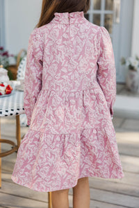 Girls: The Payton Mauve Pink Textured Floral Dress