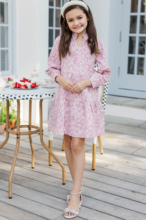 Girls: The Payton Mauve Pink Textured Floral Dress