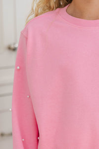 Girls: The Lara Pink Pearl Embellished Sweatshirt