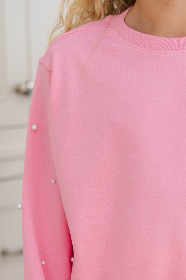 Girls: The Lara Pink Pearl Embellished Sweatshirt