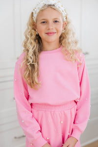 Girls: The Lara Pink Pearl Embellished Sweatshirt