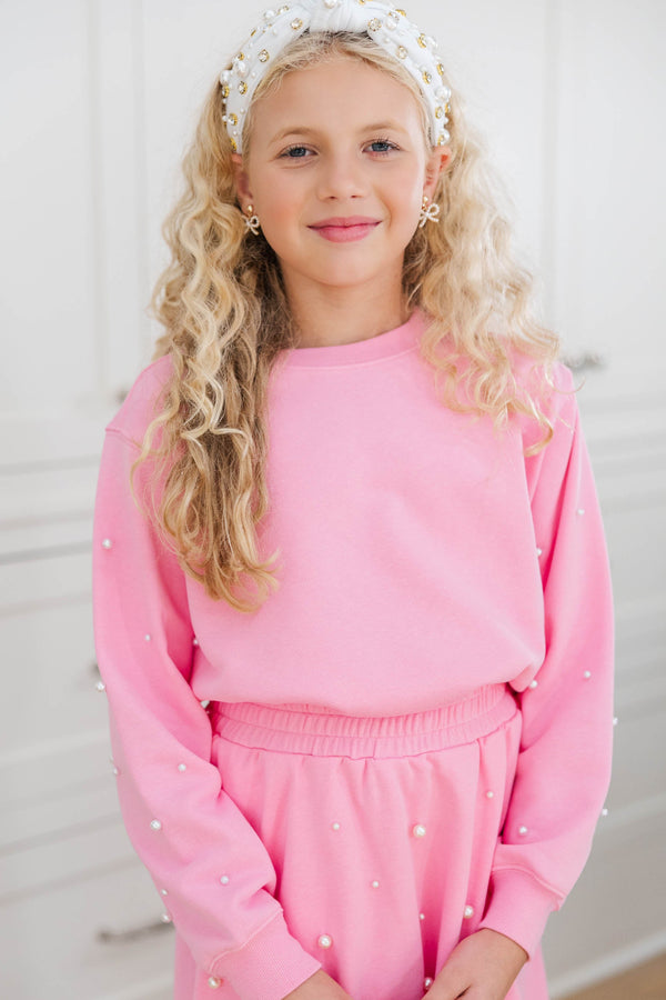 Girls: The Lara Pink Pearl Embellished Sweatshirt