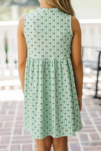 Girls: Threaded With Charm Green Bow Print Dress
