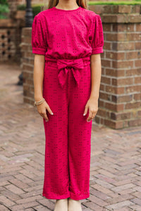 Girls: The Hailey Magenta Purple Eyelet Knit Jumpsuit