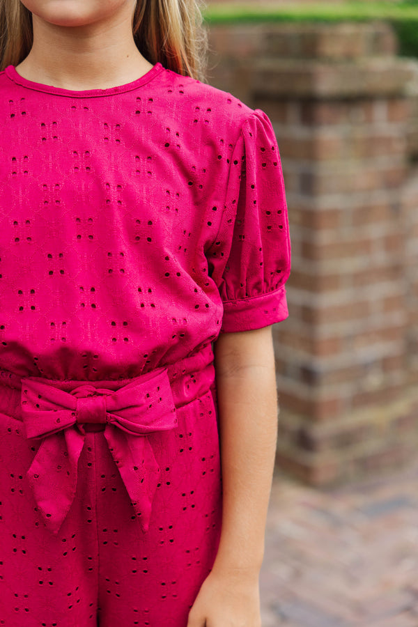 Girls: The Hailey Magenta Purple Eyelet Knit Jumpsuit