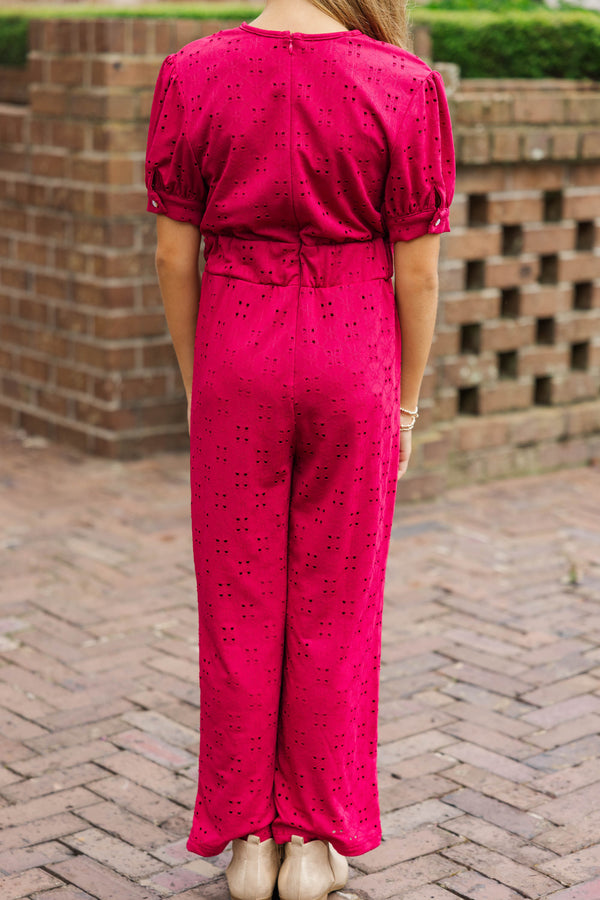 Girls: The Hailey Magenta Purple Eyelet Knit Jumpsuit