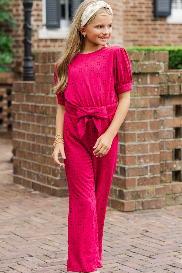 Girls: The Hailey Magenta Purple Eyelet Knit Jumpsuit