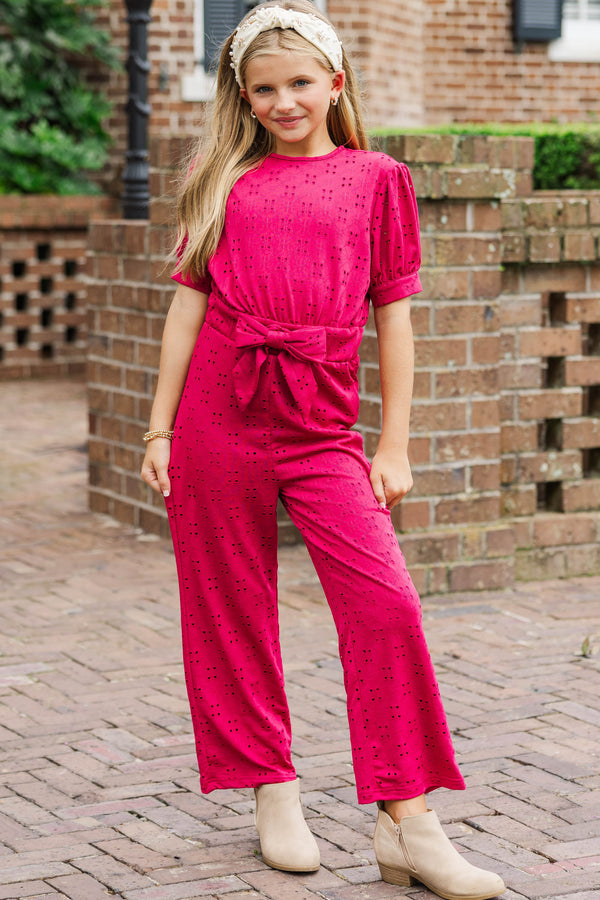 Girls: The Hailey Magenta Purple Eyelet Knit Jumpsuit