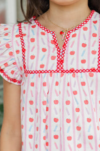 Girls: See It Through White First Day Stripes S/S Babydoll Dress