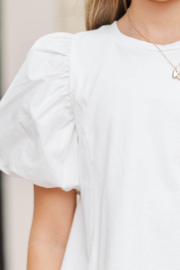 Girls: The Charlie White Puff Sleeve Blouse