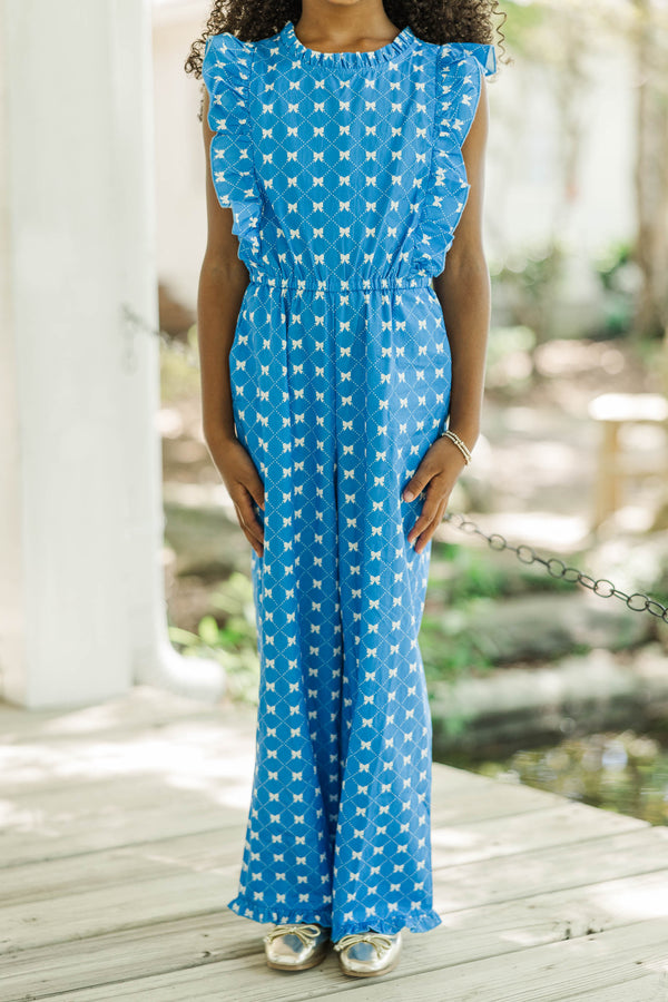 Girls: The Alana Navy Bow Print Jumpsuit