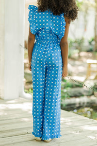 Girls: The Alana Navy Bow Print Jumpsuit