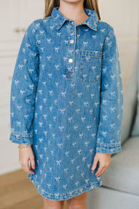 Girls: Sweet As Can Be Denim Bow Print Dress