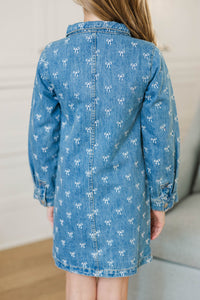 Girls: Sweet As Can Be Denim Bow Print Dress