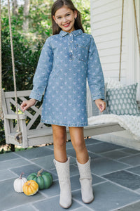 Girls: Sweet As Can Be Denim Bow Print Dress