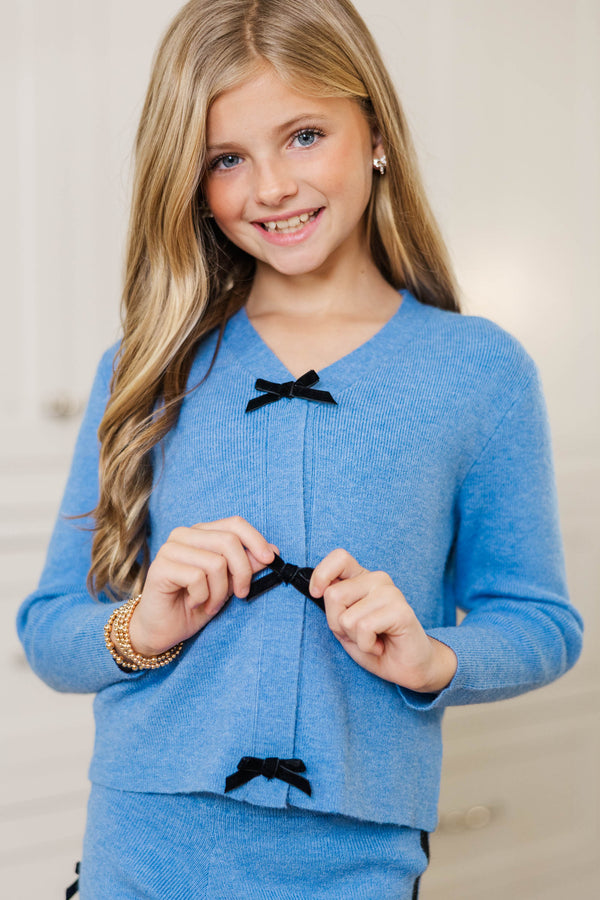 Girls: Sweet Little Thing Blue Bow Cardigan