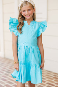 Girls: At This Time Aqua Blue Dress