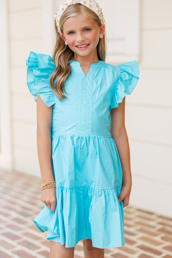 Girls: At This Time Aqua Blue Dress