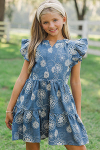 Girls: At This Time Blue Floral Print Dress