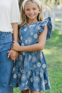 Girls: At This Time Blue Floral Print Dress