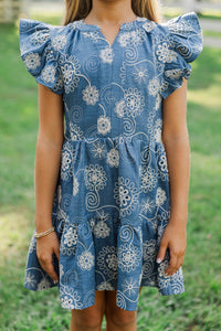 Girls: At This Time Blue Floral Print Dress