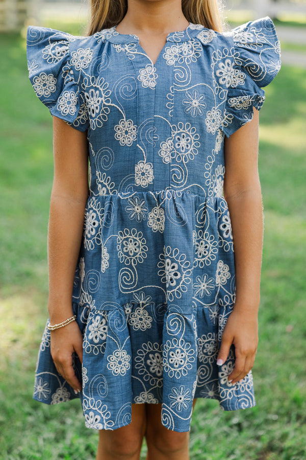 Girls: At This Time Blue Floral Print Dress