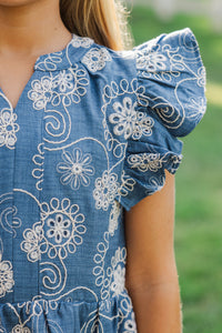 Girls: At This Time Blue Floral Print Dress