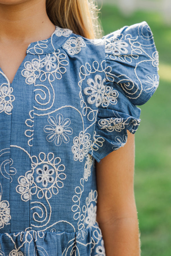 Girls: At This Time Blue Floral Print Dress