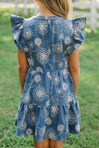 Girls: At This Time Blue Floral Print Dress