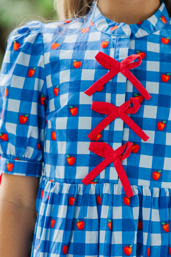 Girls: The Audrey Blue Apple Gingham Dress Shop the Mint Girls: The Audrey Blue Apple Gingham Dress Shop the Mint