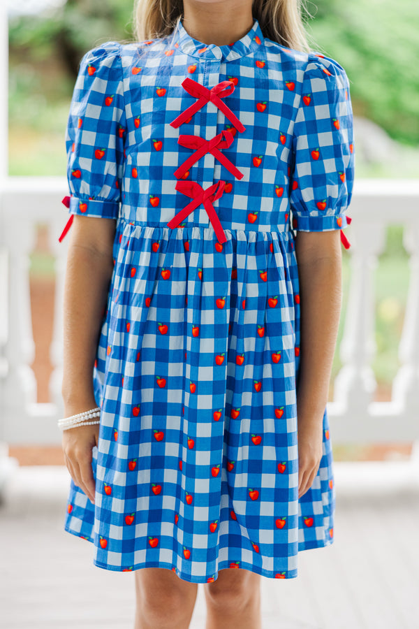 Girls: The Audrey Blue Apple Gingham Dress Shop the Mint Girls: The Audrey Blue Apple Gingham Dress Shop the Mint