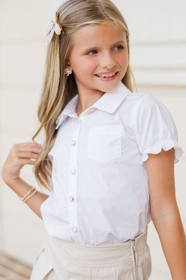 Girls: The Sunny White Collared Button Down Top – Shop the Mint