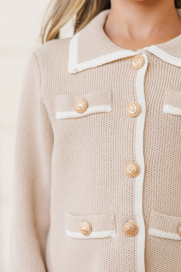 Girls: The Natalie Khaki Button Down Cardigan