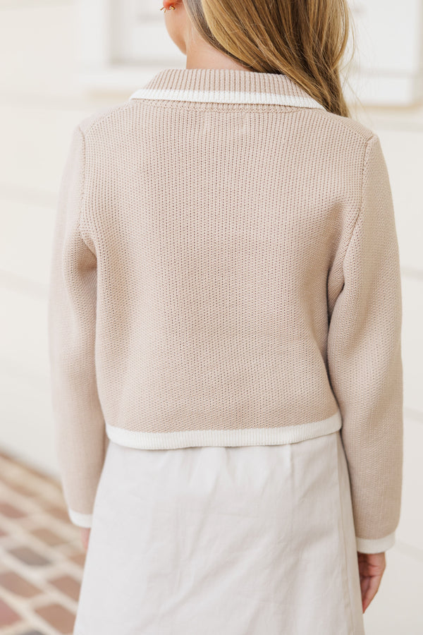 Girls: The Natalie Khaki Button Down Cardigan