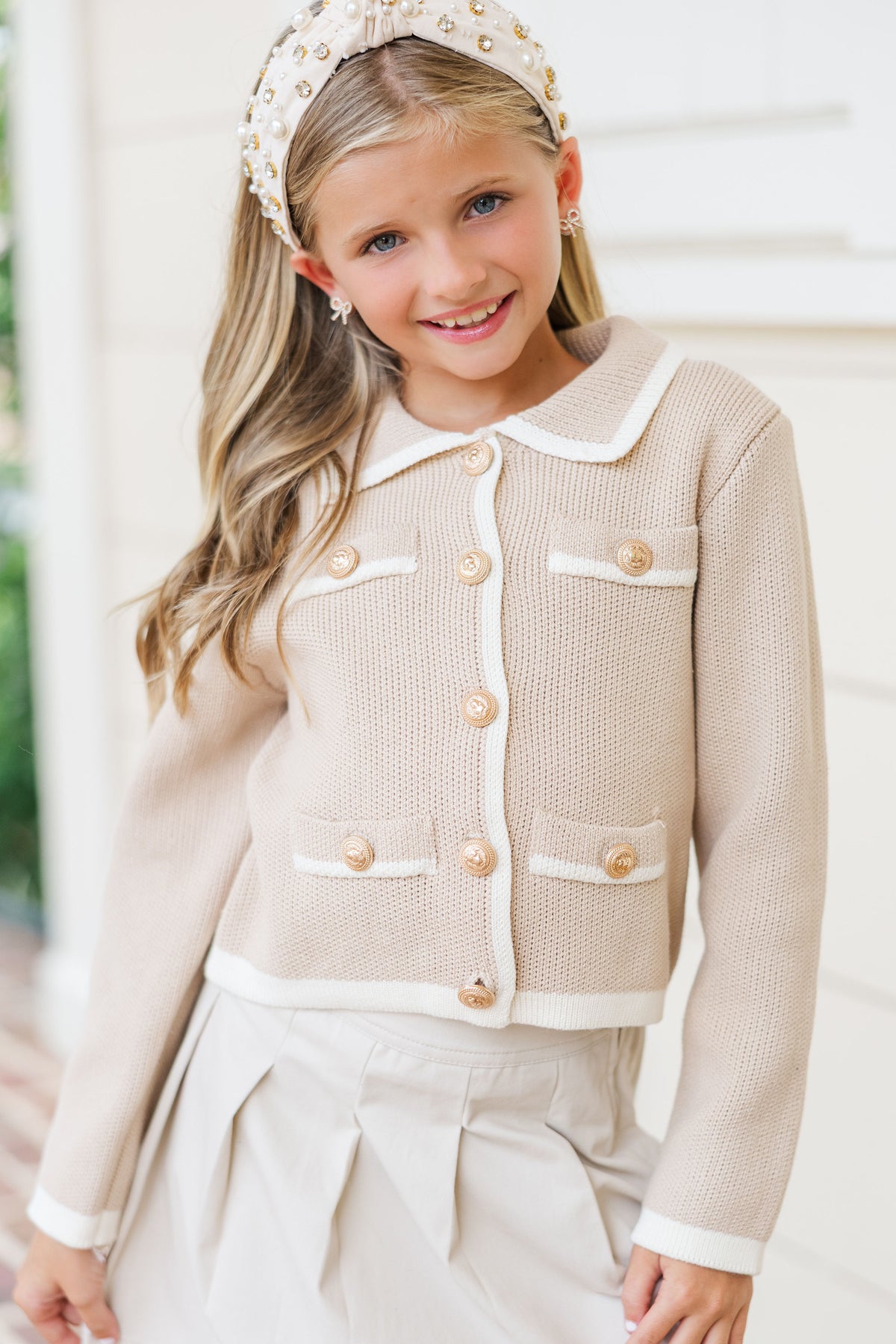 Girls: The Natalie Khaki Button Down Cardigan – Shop the Mint