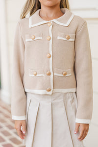 Girls: The Natalie Khaki Button Down Cardigan