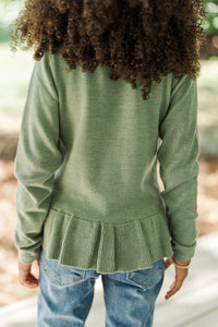 Girls: Lucky As Can Be Olive Bow Cardigan