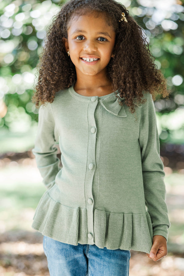 Girls: Lucky As Can Be Olive Bow Cardigan