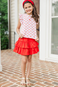 Girls: Through The Days White Pencil & Apple Pima Cotton Top
