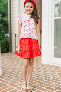 Girls: Take The Leap Coral Red Satin Skort