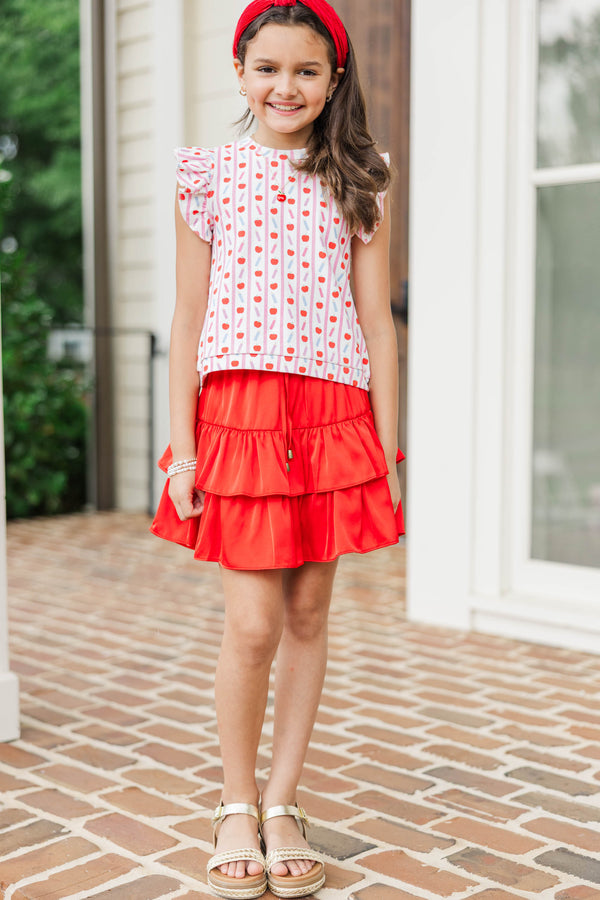 Girls: Take The Leap Coral Red Satin Skort