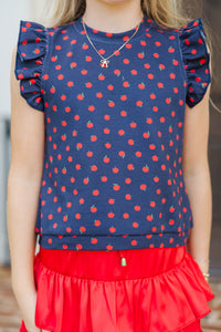 Girls: Through The Days Navy Apple Pima Cotton Top