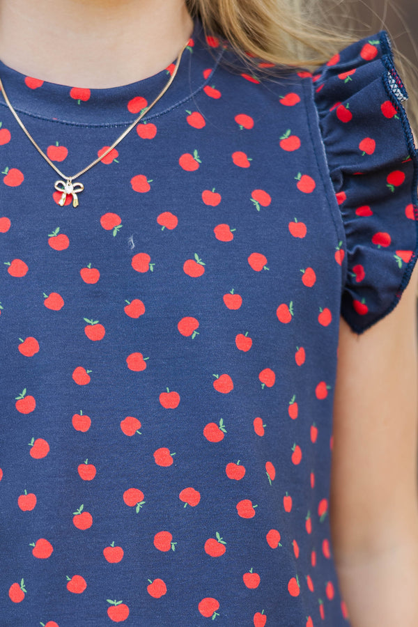 Girls: Through The Days Navy Apple Pima Cotton Top