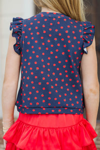 Girls: Through The Days Navy Apple Pima Cotton Top