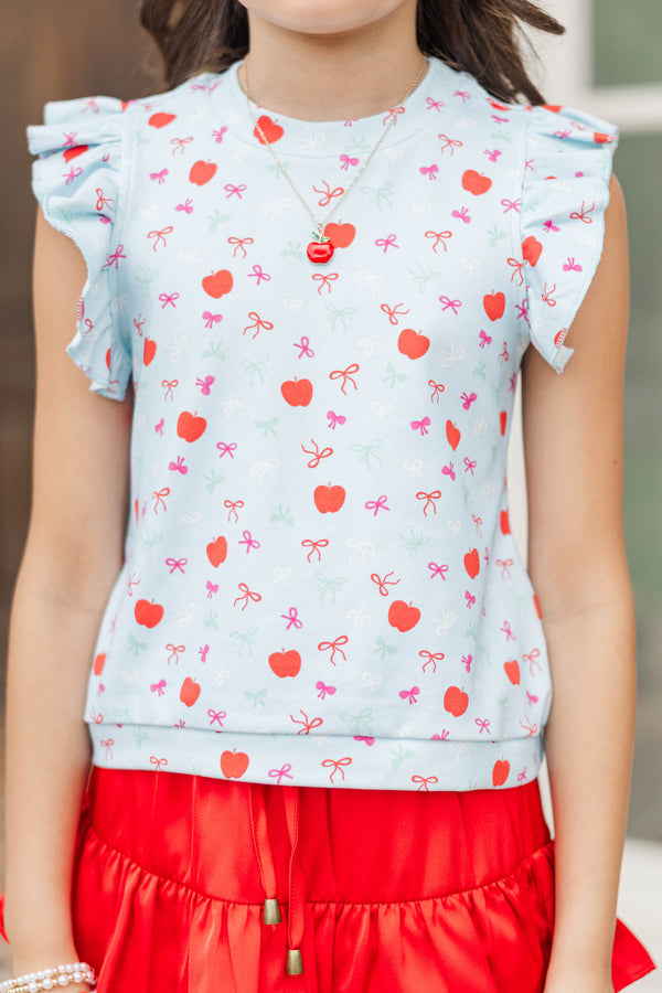 Girls: Through The Days Light Blue Bows & Apples Pima Cotton Top