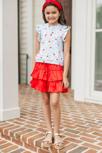 Girls: Through The Days Light Blue Bows & Apples Pima Cotton Top