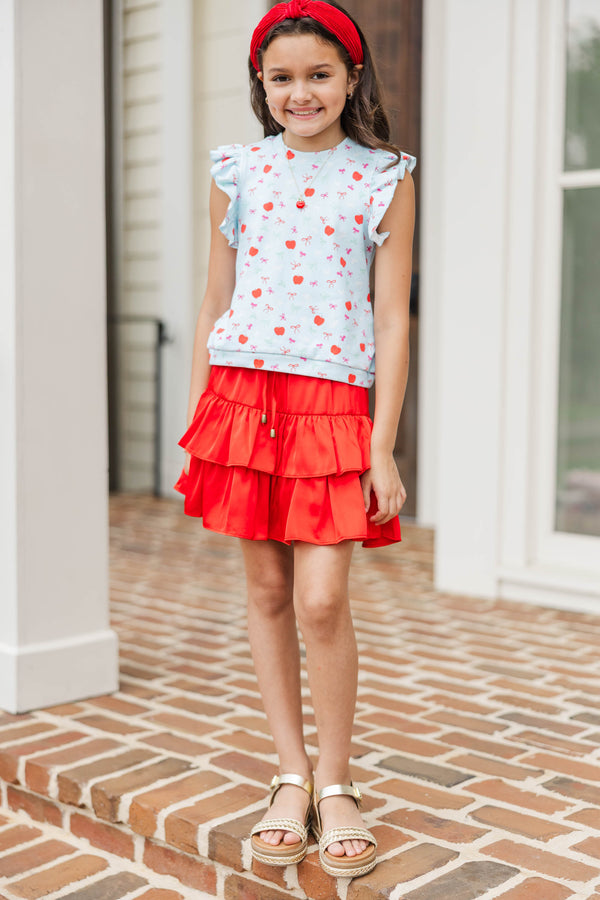 Girls: Through The Days Light Blue Bows & Apples Pima Cotton Top