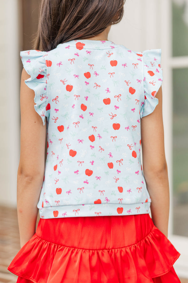 Girls: Through The Days Light Blue Bows & Apples Pima Cotton Top