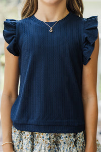 Girls: Certain Joy Navy Blue Cable Knit Top