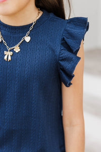 Girls: Certain Joy Navy Blue Cable Knit Top